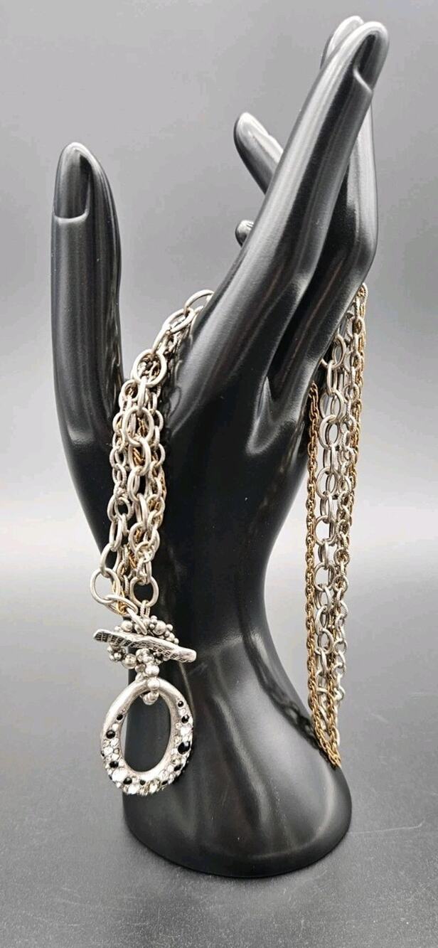 Patricia Locke P. Locke USA Triple Chain Necklace Swarovski Crystal Pendant